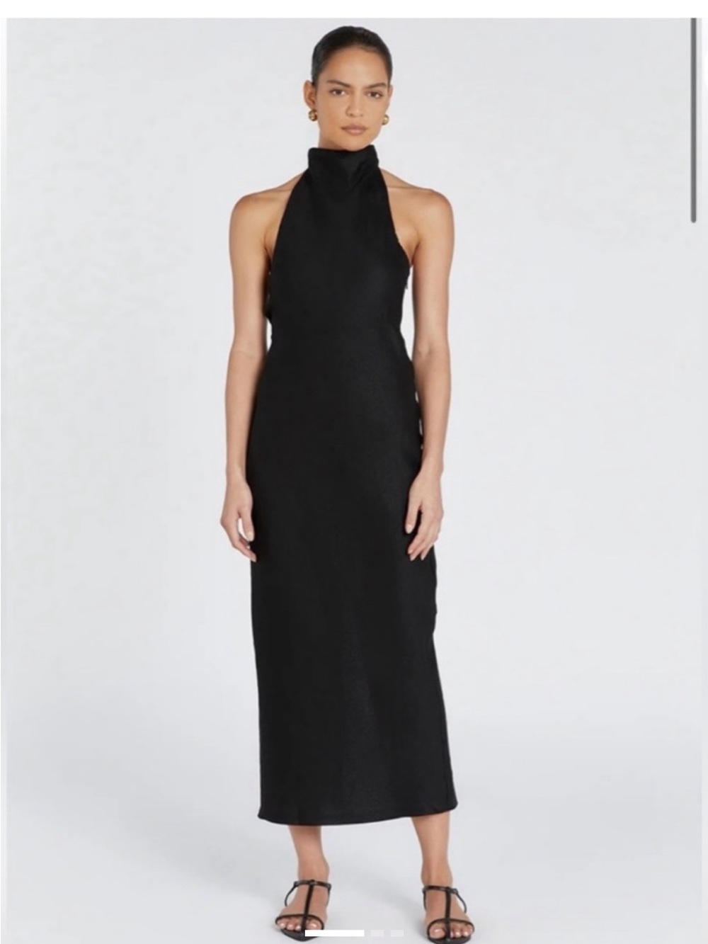 DISSH High-Neck Black Midi Dress Linen